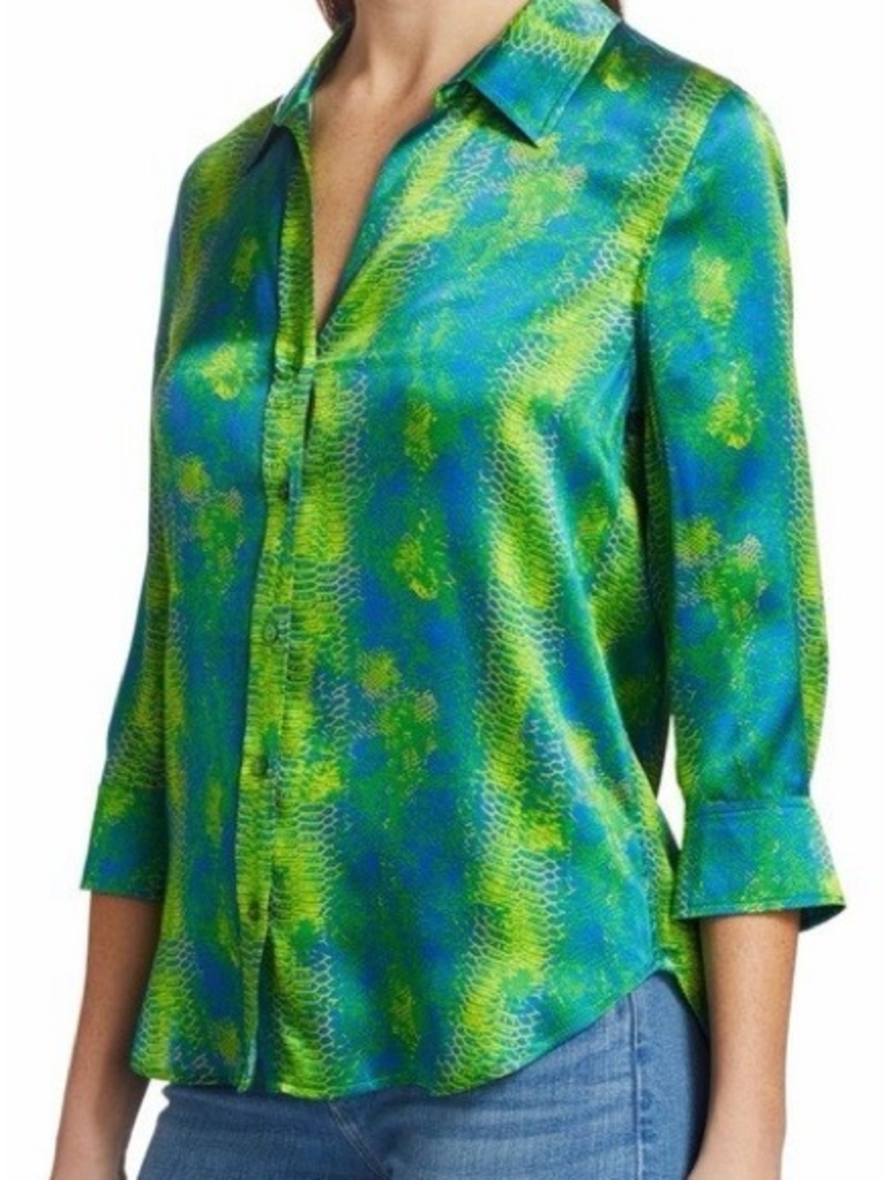L'AGENCE Dani Amazon Snake 100% Silk Print 3/4 Sleeve